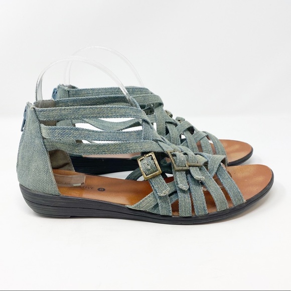 Urban Outfitters | Cooperative | Distressed Denim Strappy Sandal Size 8 - Picture 2 of 10